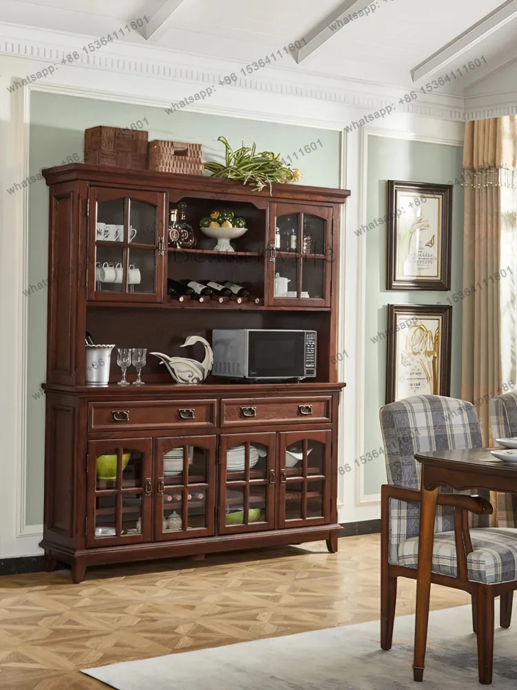 All solid wood dining side cabinet American solid wood wall storage European retro storage cabinet