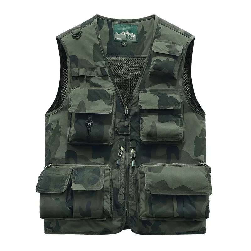 Boys Summer Fishing Vest Outerdoor Workwear Multi-Pocket Sleeveless Camouflage Vests Men Thin Mesh Hollow Out Top Plus Size 5xl