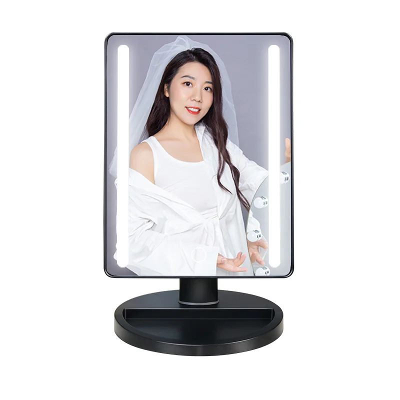 Missmeeca Desktop LED 180 Degree Mirror With Adjustable Brightness Smart Sensor Swith Mirror With Storage Space Make UP Mirror