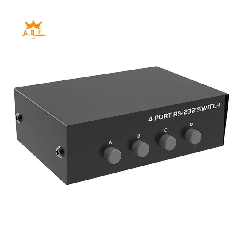 A08E-Ports RS232 Switch DB9 Pin COM Port Sharer 4 In 1 Out Serial Port Sharing Device Button Switch Durable Easy Install Easy To