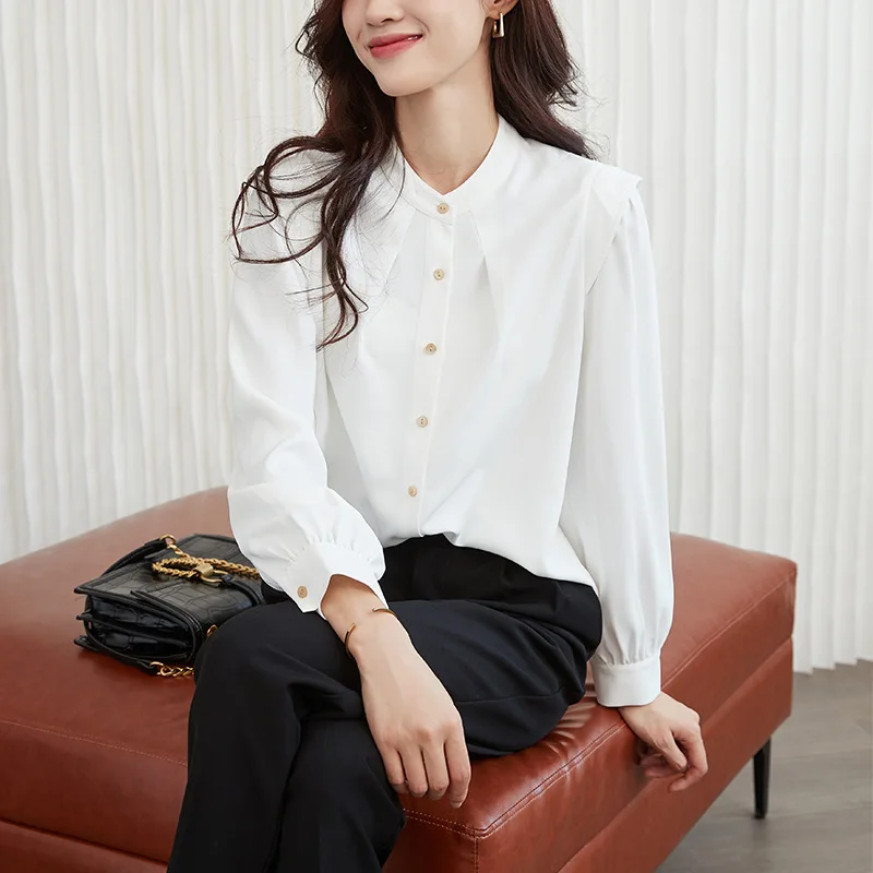 

Женский шифоновый топ Slim Fit Long Sve, новый цвет, уличный однотонный повседневный топ с круглыми пуговицами