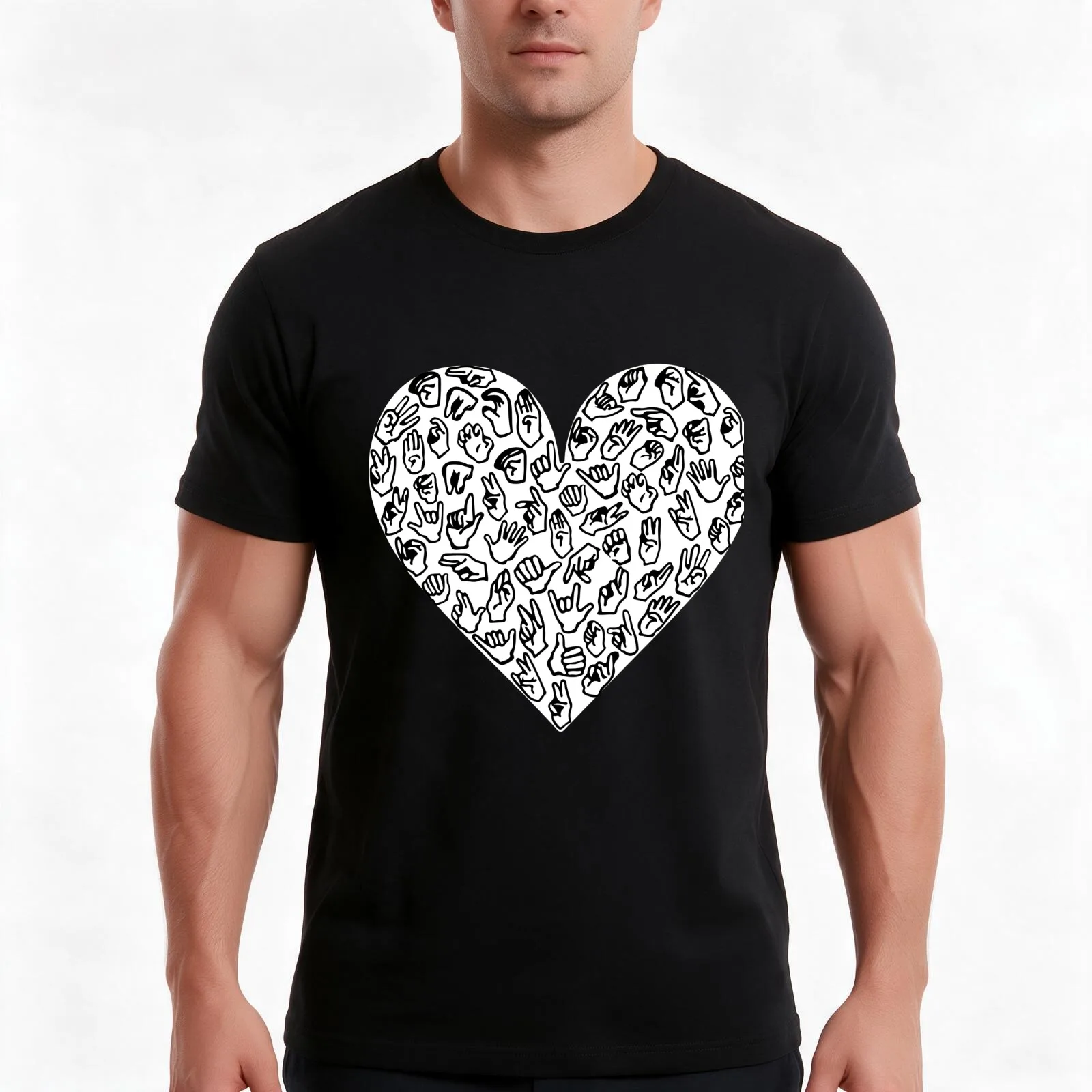 ASL Heart Hands T-Shirt Summer Casual Cotton Tee Oversized Streetwear Tops Vintage Graphic Print Loose Fit Short Sleeve