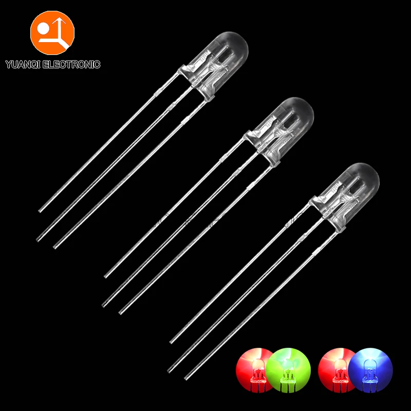 50szt F5 5MM Okrągła przezroczysta / przeciwmgielna dwukolorowa wspólna anoda / katoda LED czerwona i zielona czerwona i niebieska dwukolorowa 3-pinowa dioda elektroluminescencyjna