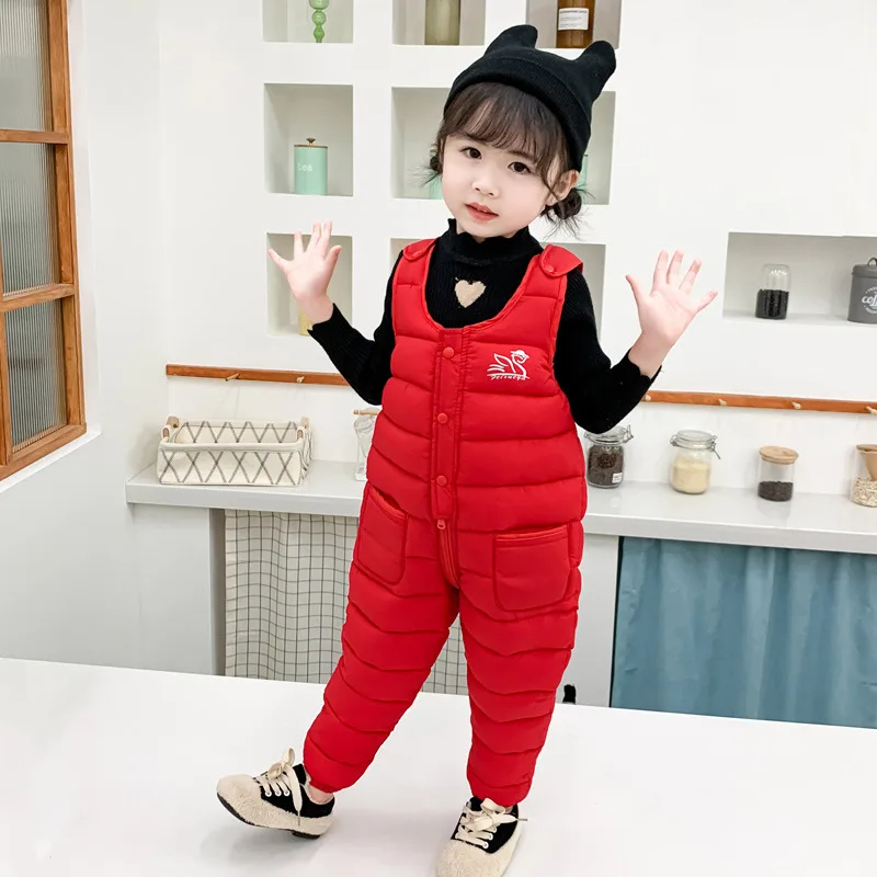 2024 New Winter Baby Girls Jumpsuits Keep Warm Fashion Ski Down Boys Overalls Autumn Thicken Girls Pants 1-5 Years Kids Clothes