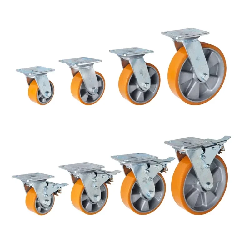 1 Pcs 5 Inch Heavy-Duty Swivel Caster with Brake Polyurethane Wheel for Heavy-Duty Carts Dollies And Trailers