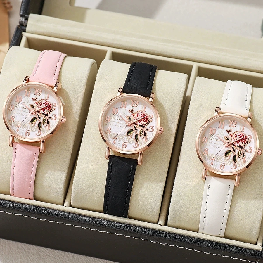 New Fashion Luxury Woman Flowers Leather Watch Women Retro Wrist Watches Students Casual Quartz Watches For Gifts Reloj Mujer