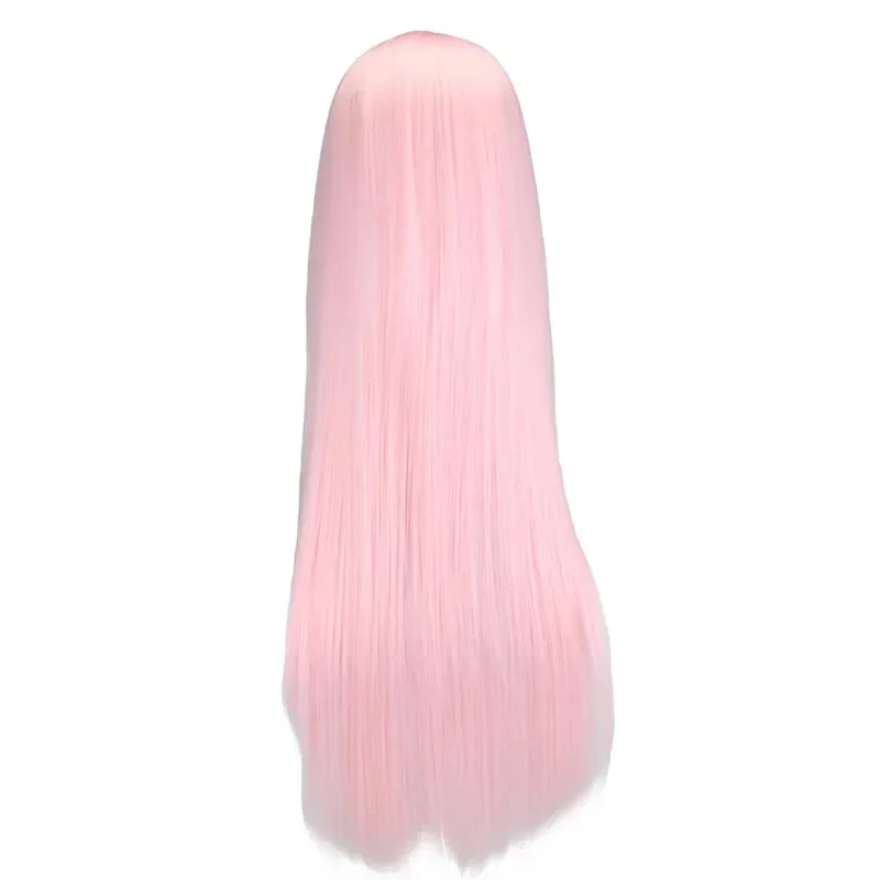 QQXCAIW طويل مستقيم المرأة تأثيري وردي فاتح 70 سم الشعر المستعار الاصطناعية