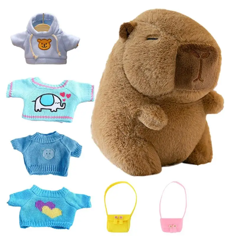 Dress Up Capybara-Plüschpuppe mit Kleidung und Accessoires, niedliche gefüllte Capybara-Puppen, Plüschtiere, Capybara-Figur, Kindergeschenk