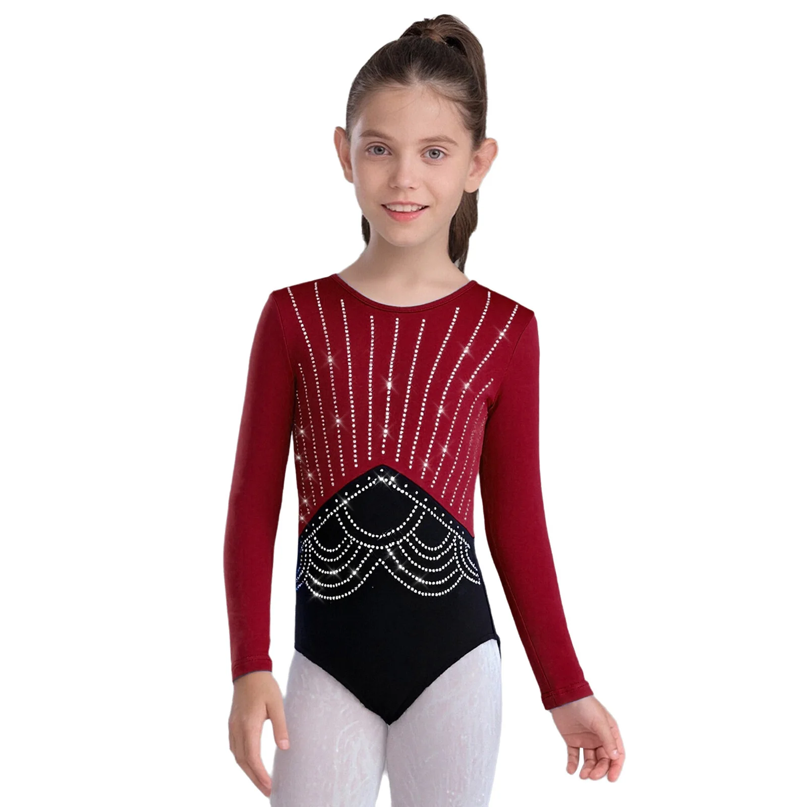 أطفال بنات صوف مبطن رداء رقص الباليه الجمباز الشكل التزلج زي طويل الأكمام لامعة الراين يوتار Dancewear #3