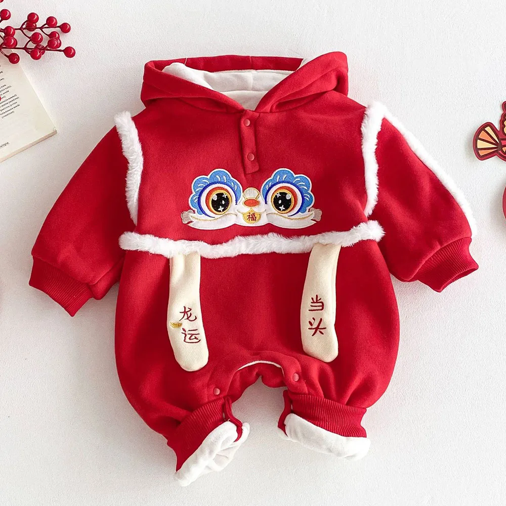 Christmas Baby Clothes Chinese Style New Year Baby Rompers Fleece Thick Warm Winter Baby Jumpsuit For Boys Girls