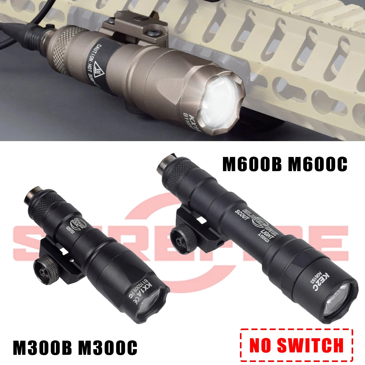 Surefire M300 M600 M300B M300C M600B/C Flashlight with Helmet Mount Powerful SF Helmet Light Dual Function Switch Aluminum Alloy