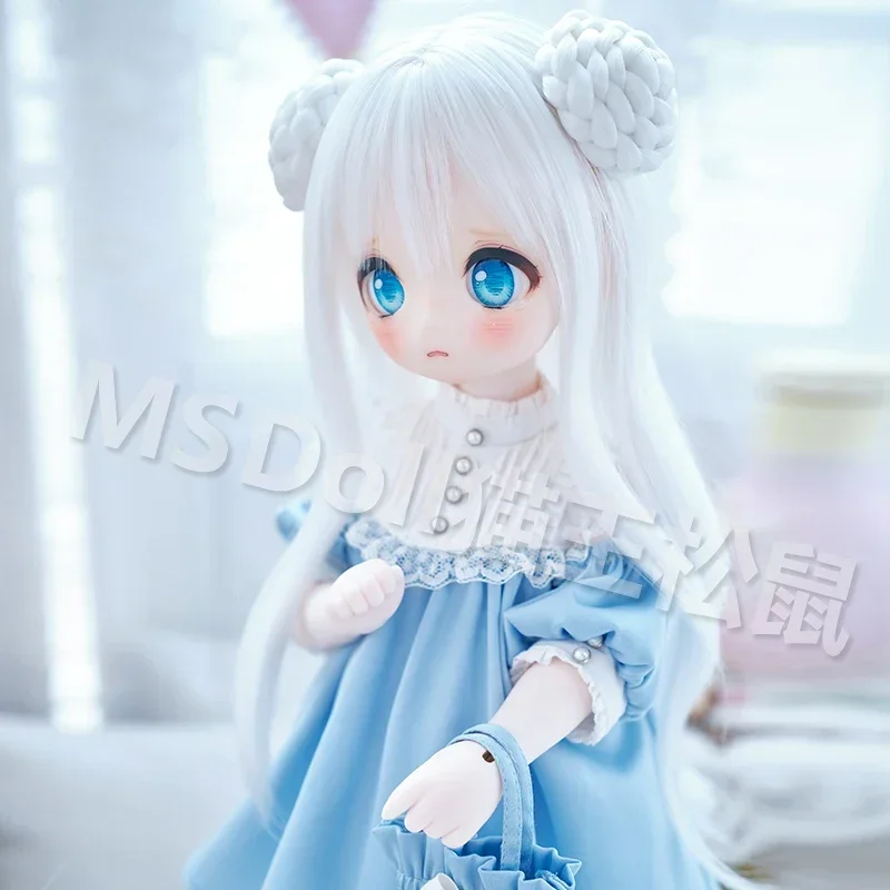 Franja fina cabelo longo encaracolado com pães duplos boneca peruca bonito 1/3 1/4 mdd bjd peruca material de seda de alta temperatura acessórios de boneca