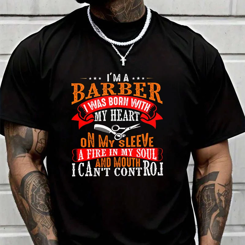 

Футболка с принтом «Я парикмахер: Я родился с творческим даром» — летняя повседневная футболка с коротким рукавом для мужчин и женщин, уличная мода, свободный крой