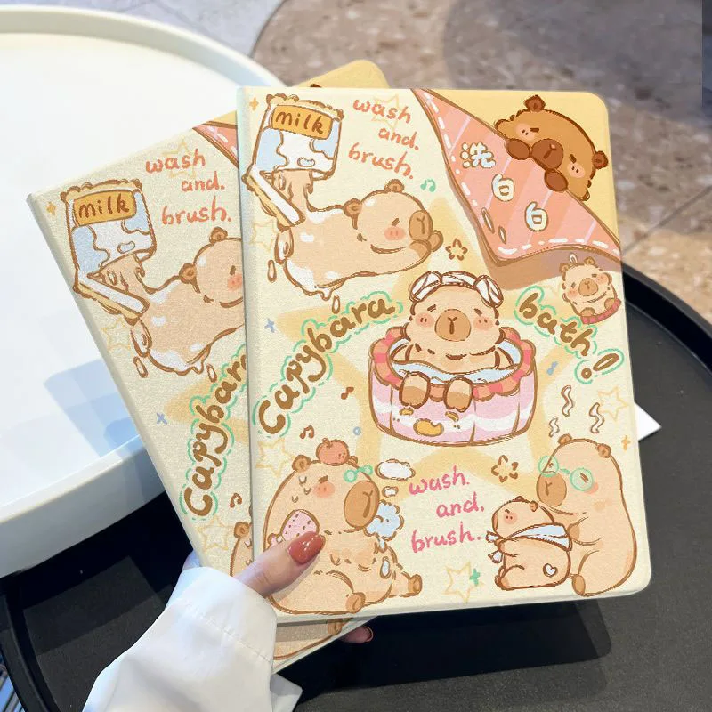 Cute Miniso Capybara Ipad 10 Case Anime Cartoon Tablet 2022 Mini 5 4 9.7 10.2 Inch Airbag Air 5 4 Fold Cases Toys Girl Gifts