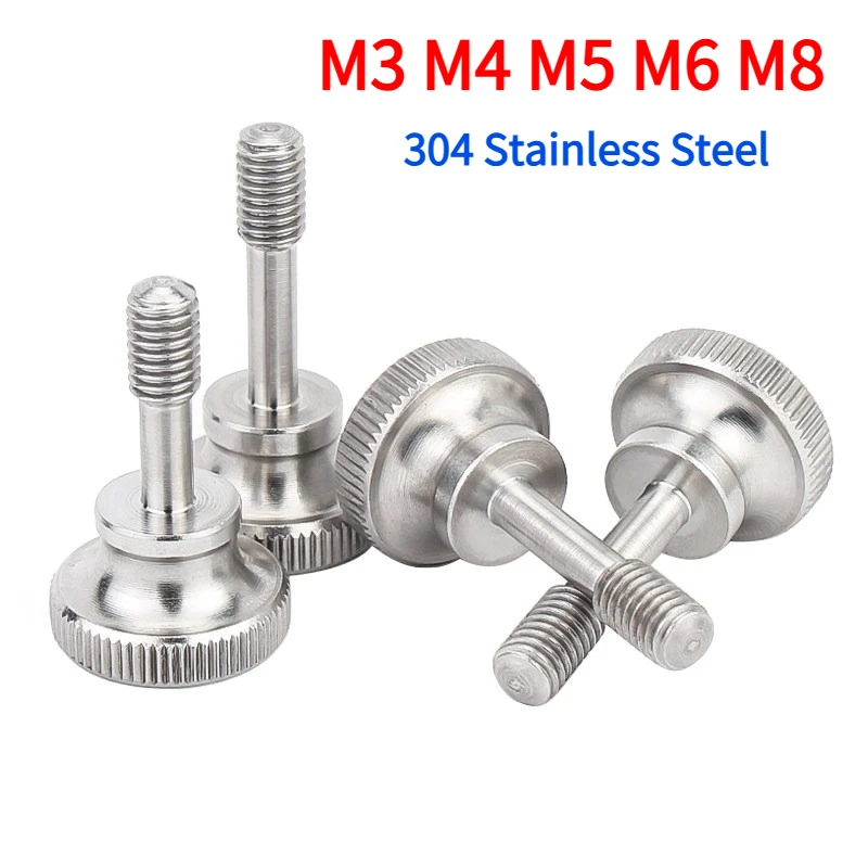 304 Stainless Steel Knurled High Step Head Hand Tighten Thumb Screws Captive Screws M3-M8 Thumb Anti-loosening Half Thread Bolt