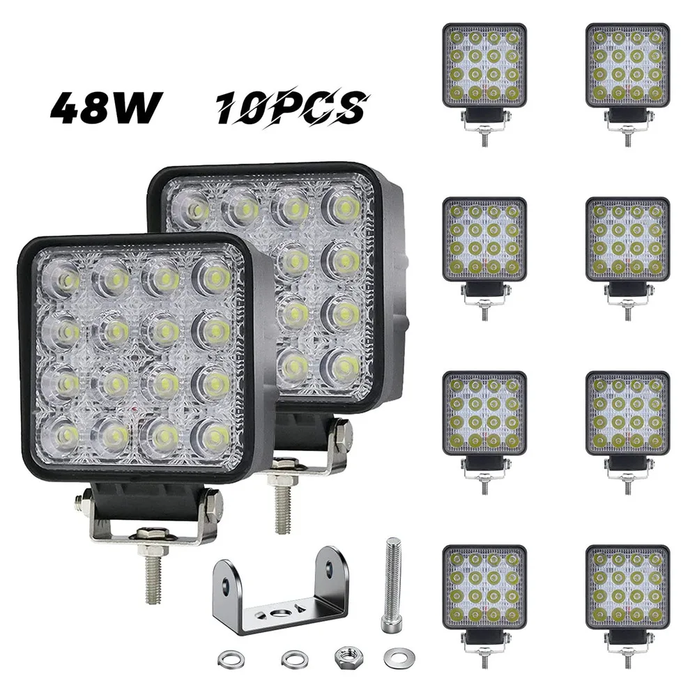 10pc 4Inch 48W Led Work Lights Offroad Light Bar Driving Fog Lamps With Mountng Bracket For Truck Car ATV SUV 4X4 Accessories