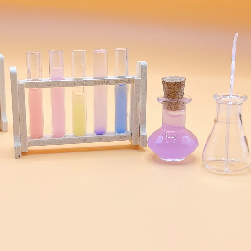 1Pc 1:6 1:12 Dollhouse Laboratory Tool Set Dollhouse Mini Test Tube Rack Dropper Measure Cup Model Dolls House School Scene Toys