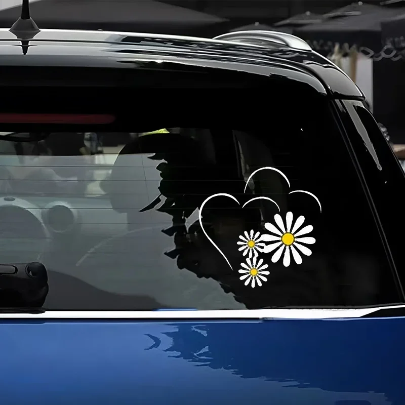 White Daisy Heart Vinyl Decal Waterproof Sticker Auto Styling Cover Scratches for Car Motorcycle Scooter Window Exterior