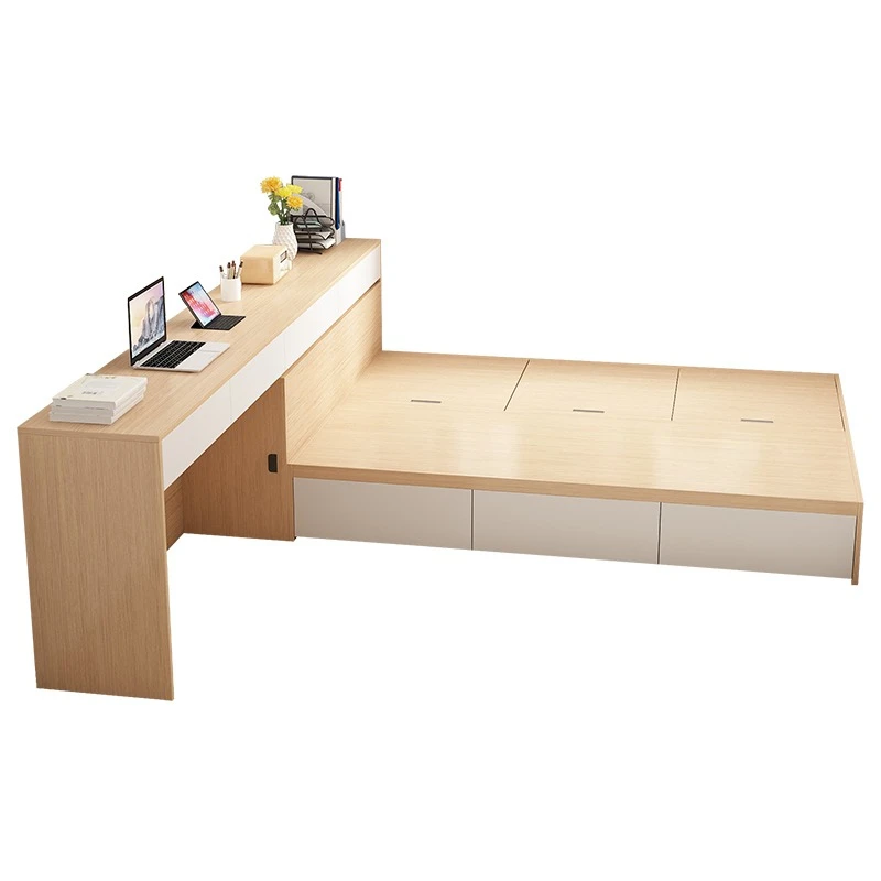 

Small apartment tatami bed desk integrated combination small bedroom single bed storage bed room modern and simple