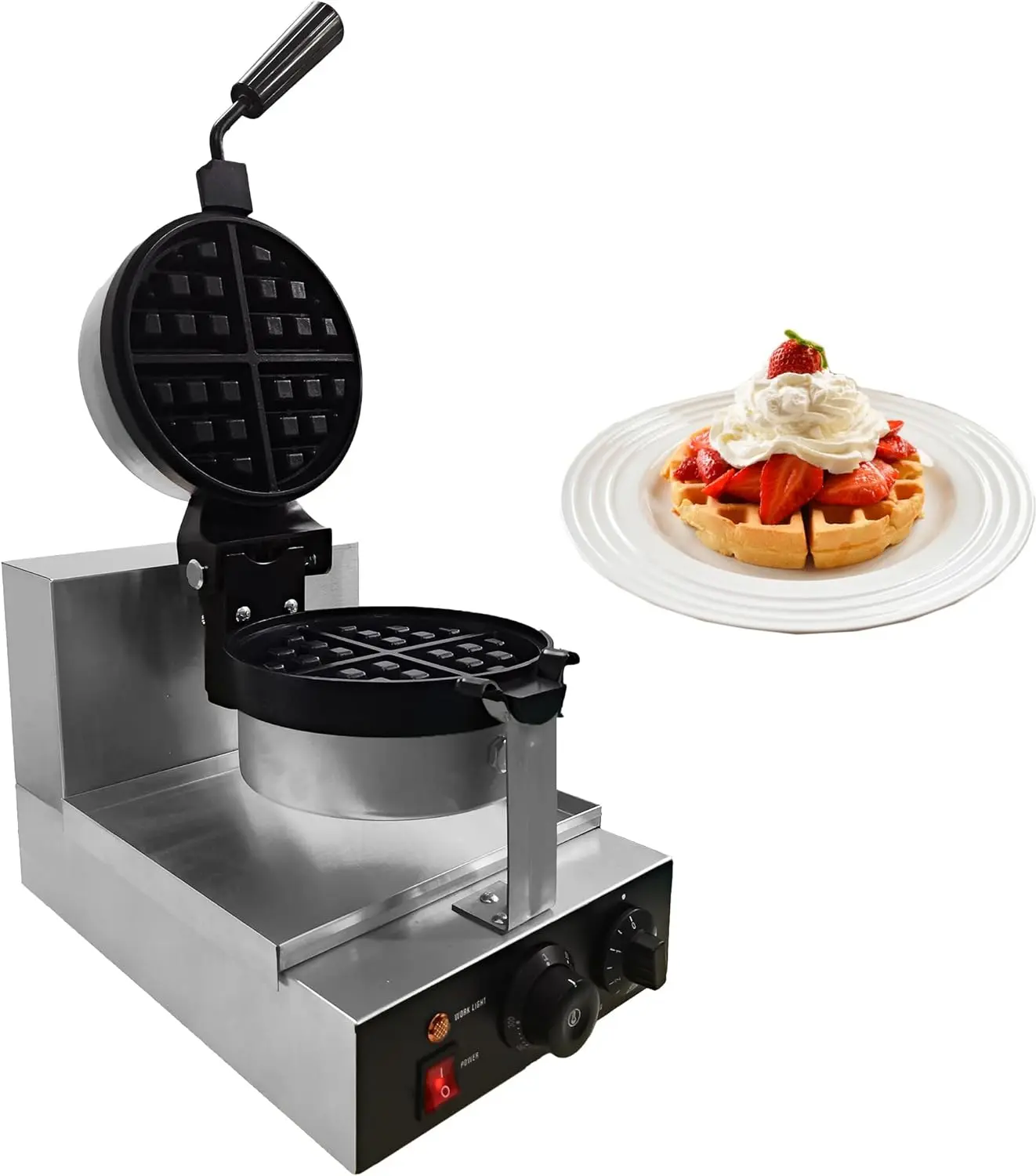 

Mvckyi 110V Commercial Waffle Maker Machine Waffle Irons Flip Waffle Irons Non-stick Waffle Baking Machine With Removable Plates