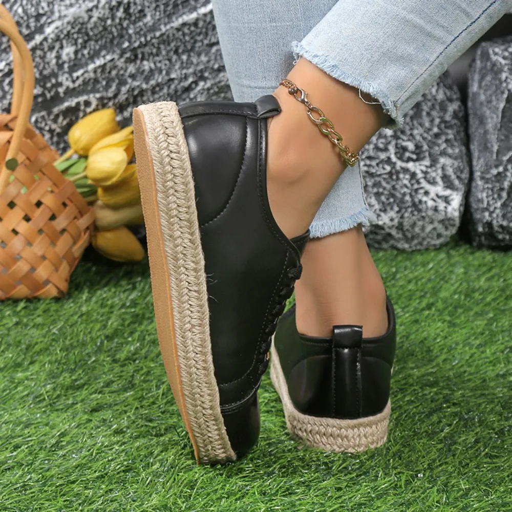 여성용 봄 패션 레이스업 레이디스 캐주얼 편안한 라운드 토 플랫폼 스니커즈 여성 신발 플러스 사이즈 36-42