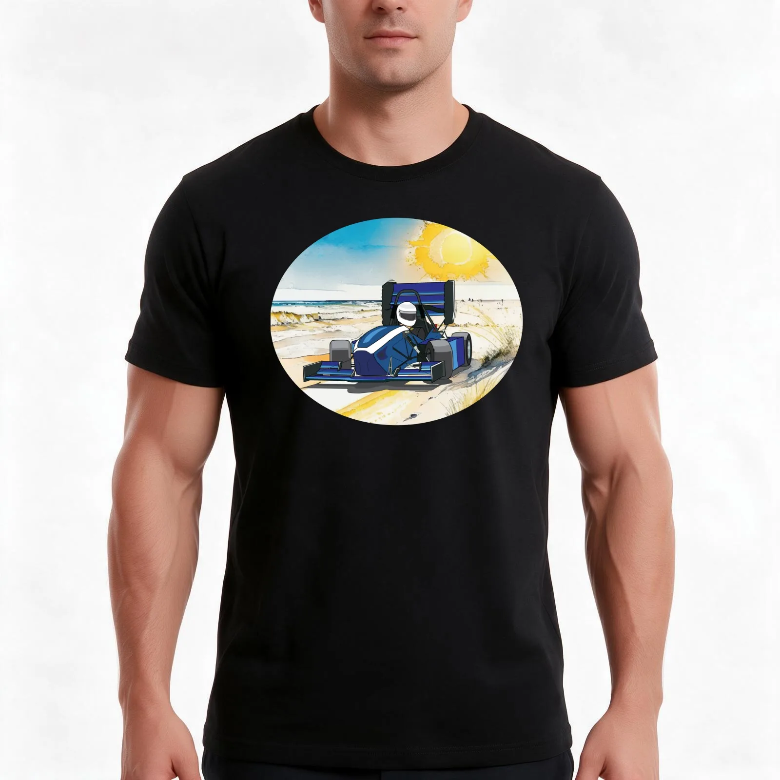 Formula Student with elipse beach background T-Shirt Summer Casual Cotton Tee Oversized Streetwear Tops Vintage Graphic Print