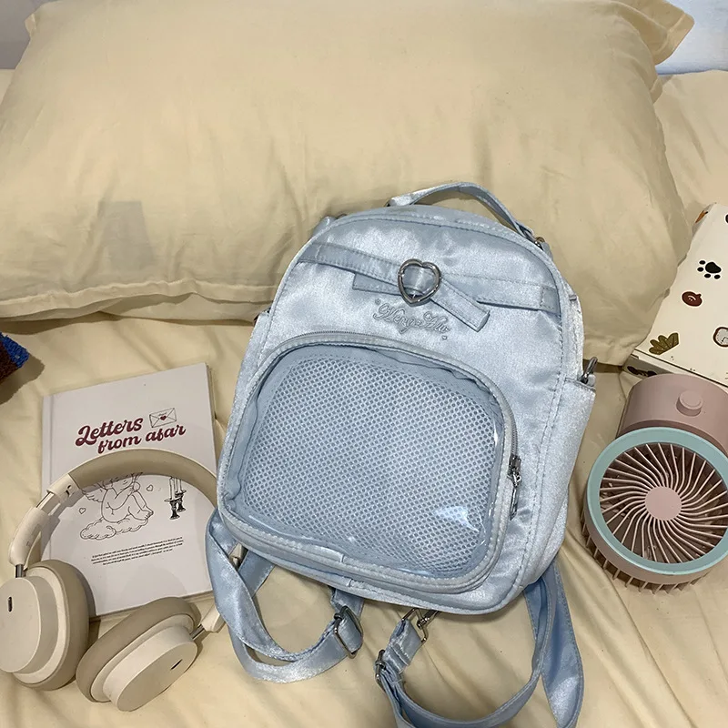 

HAEX Y2K Women Backpacks 2025 Lolita JK Uniform DIY Anime Badge Ita Bags Female Trend Satin Beading Bow Crossbody Shoulder Bag
