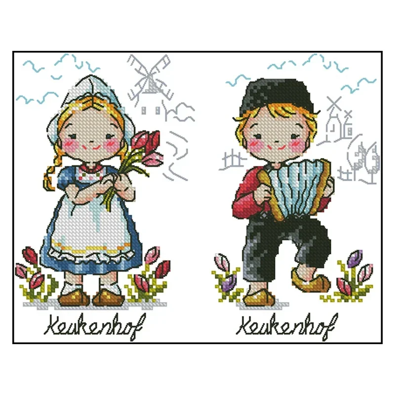 Amishop Gold Collection Lovely Counted Cross Stitch Kit Keukenhof Boy And Girl Music Dance SO