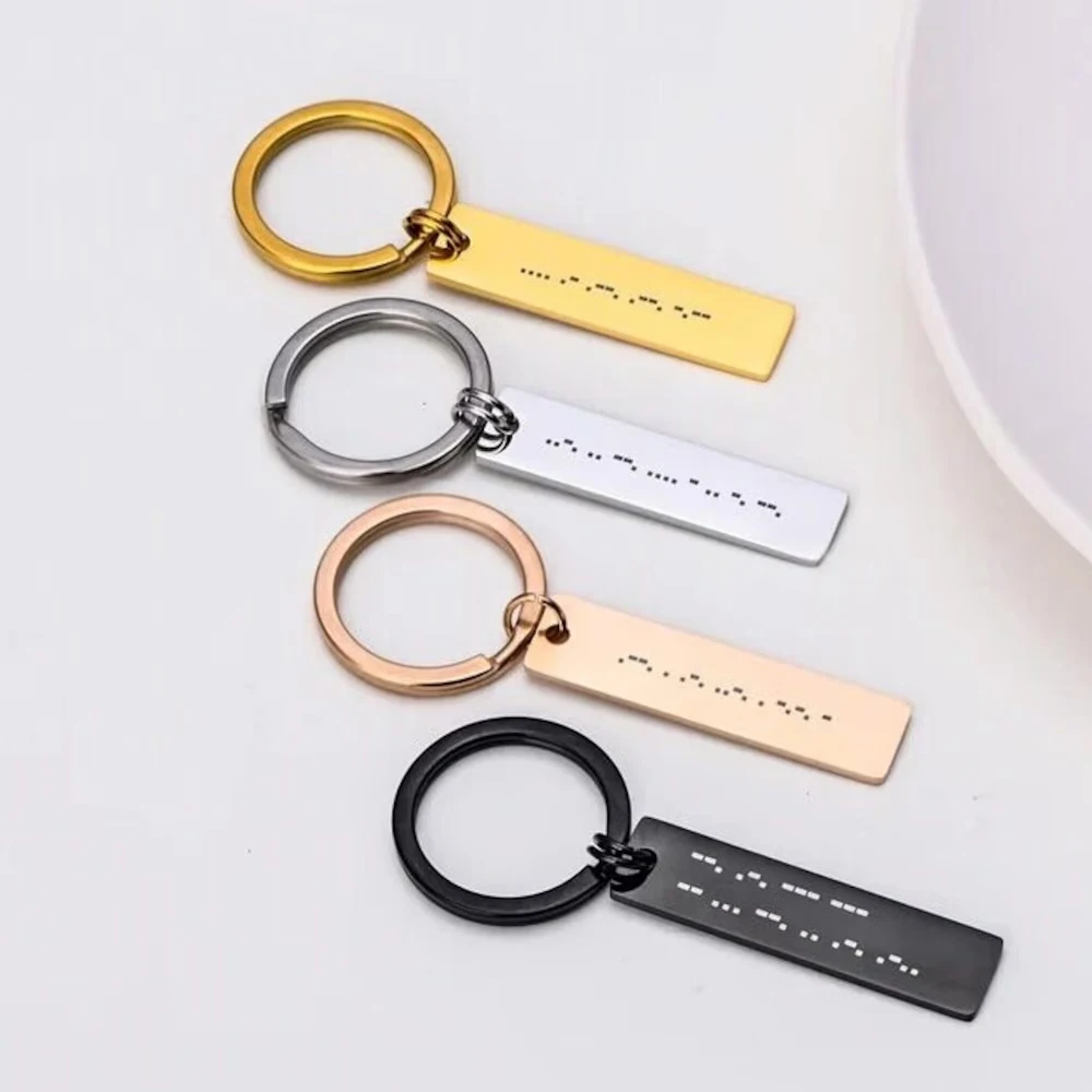 Engraved Morse code Keychain Personalized Name Rectangle Pendant Custom Wedding Key Ring Customized Jewelry Party Trend Gifts