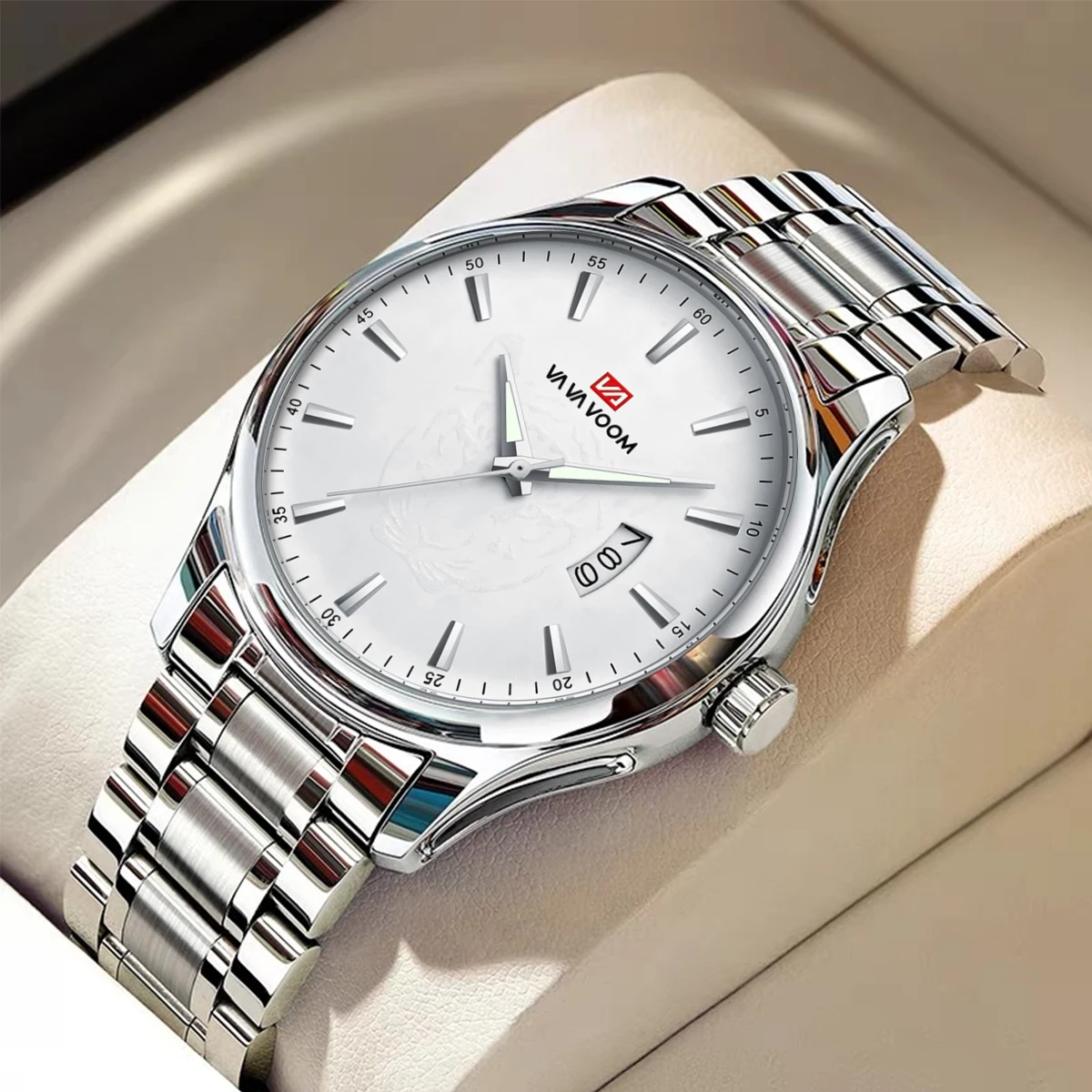 2025 New Business Mens Watch Luxury Luminous Dial Original Quartz Movement Stainless Steel Strap Silver Simulated Timing Watches