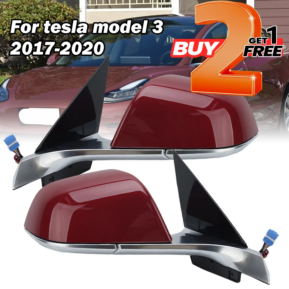 

13 Pins Rearview Mirror Assembly For Tesla Model 3 M3 2017 2018-2020 Red Power Folding Heated With WIFI Antenna Car Accessories