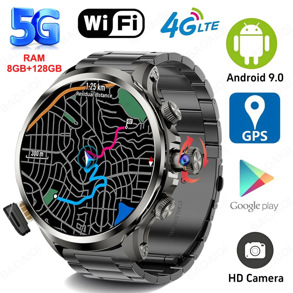 

5G/4G Smart Watch 1.95 inch AMOLED 1880mah Battery 8GB+128GB RAM 900W Camera GPS WIFI Google APP Download Android 9.0 Smartwatch