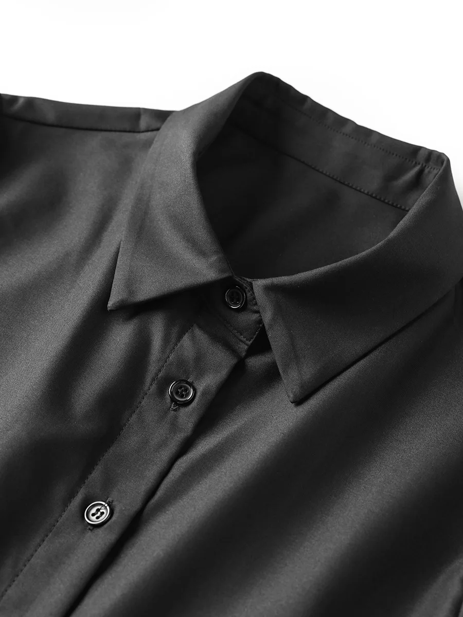 ZJYT Fashion Women Autumn Long Sleeve Midi Shirt Dress Black 2024 Turn Down Collar Brief Office Casual Dresses Elegant Vestidos