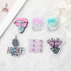 6Pcs Halloween Skeleton Charms Acrylic Middle Finger Goth Skull Jewlery Findings For Earring Necklace Diy Making