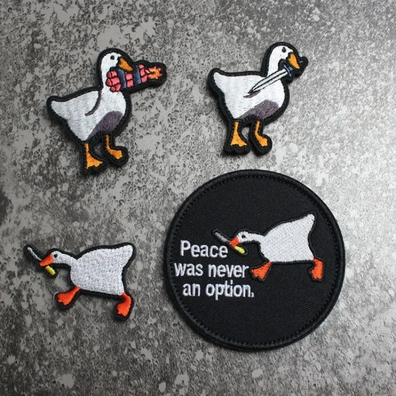 

Cartoon Big Goose with Knife Tactical Embroidery Patches Cute Small Yellow Duck Morale Badge Children's Backpack Clothes Sticker