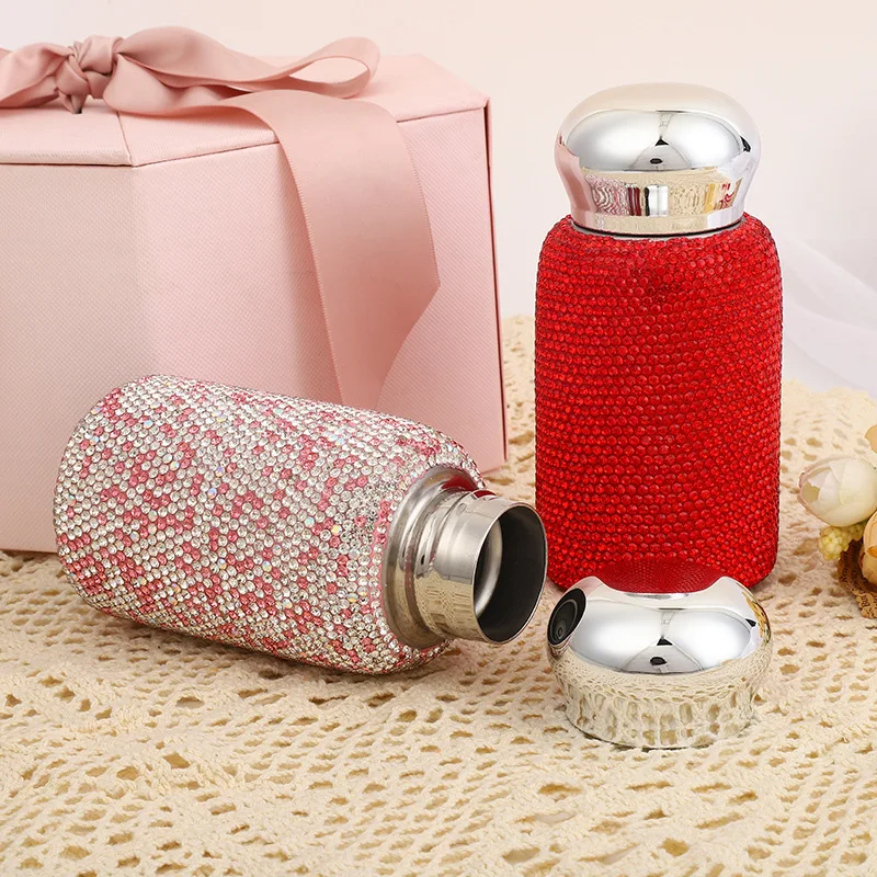 

260ML Mini Thermos Cup with Diamonds Stainless Steel Water Cup Cute Insulation Cup Sparkling Water Bottle Car Personalized Cup