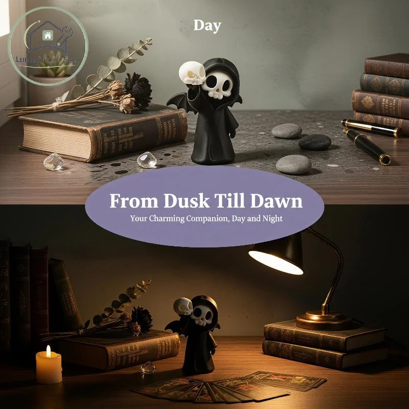 Mini Gothic Grim With Wings Desktop Ornaments Halloween Horror Skull Decorative Crafts Skeleton Figurine Holding Skull Decorate