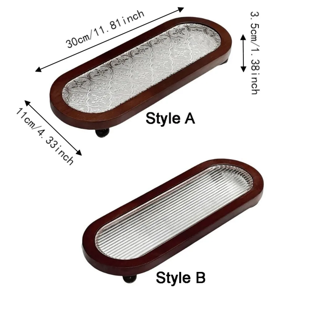 Embossed Pattern Oval Wooden Decorative Tray Round Ball Feet Large Capacity Toothbrush Cup Holder Space Saving 6