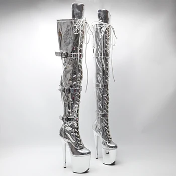 Leecabe Brilhante Patente Galvanizar Sapatos De Plataforma, Festa De Salto Alto, Pole Bota De Dança, 20cm, 8