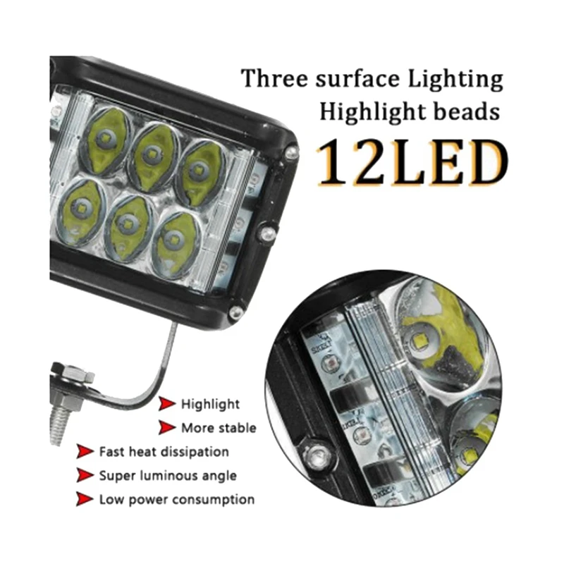 4X Auto Triple Side Lighted Work Light Dome Light Burst Flashing Headlight Spotlight Strobe Light LED Auto Supplies E