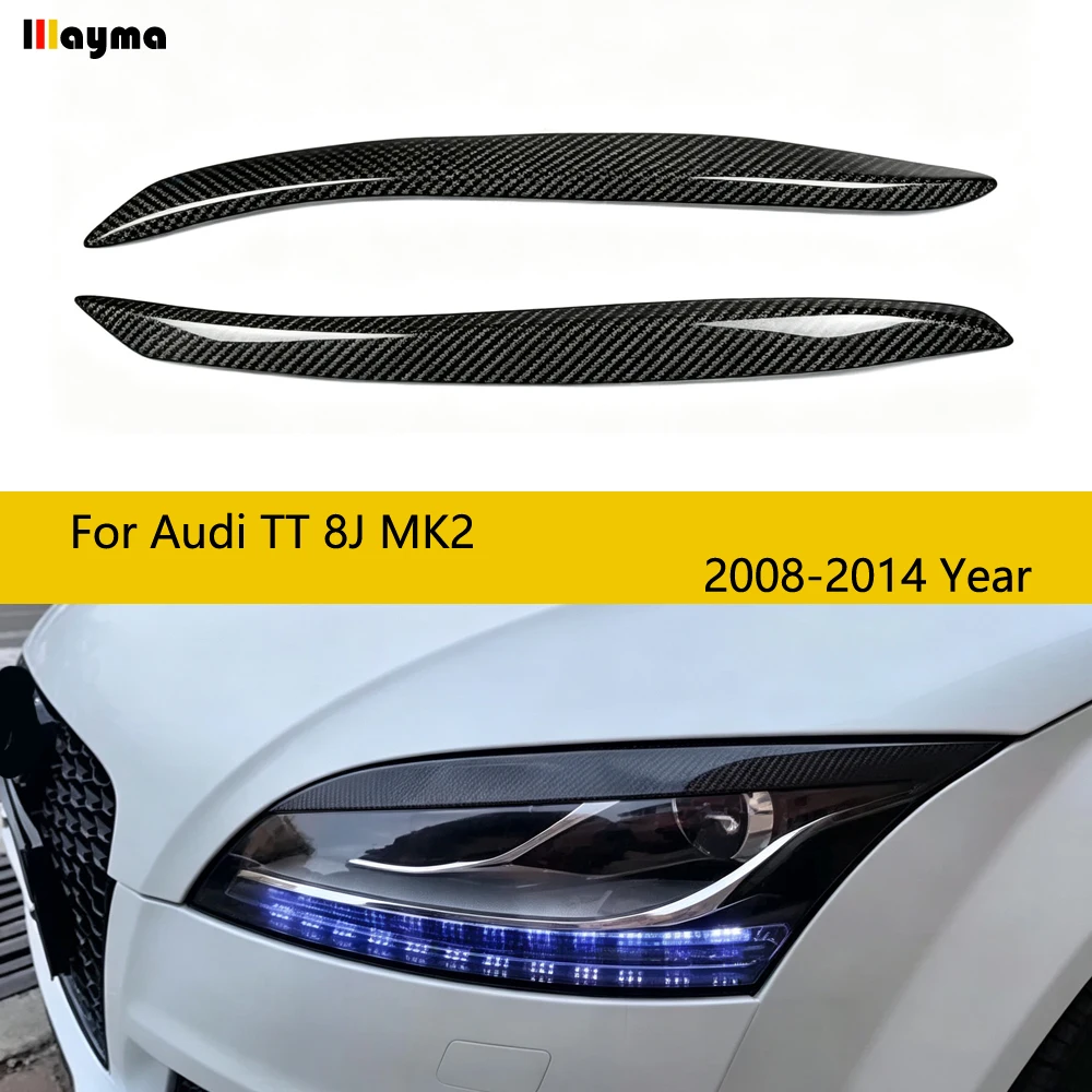 2Pcs Real Carbon Fiber Headlight Eyebrows Eyelid for Audi TT MK2 8J 2008 ‑ 2014 Front Lamp Brow Sticker Car Exterior Accessories