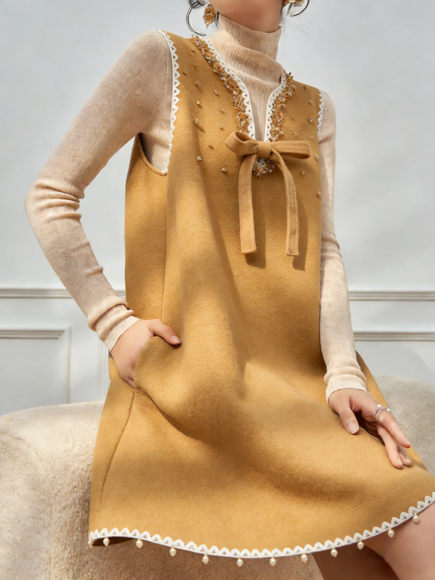 

i Color Knitted Vest Dr Women's Faion High Waist A-Line Skirt Knot Layering Clothing Summer Casual Loose Fit