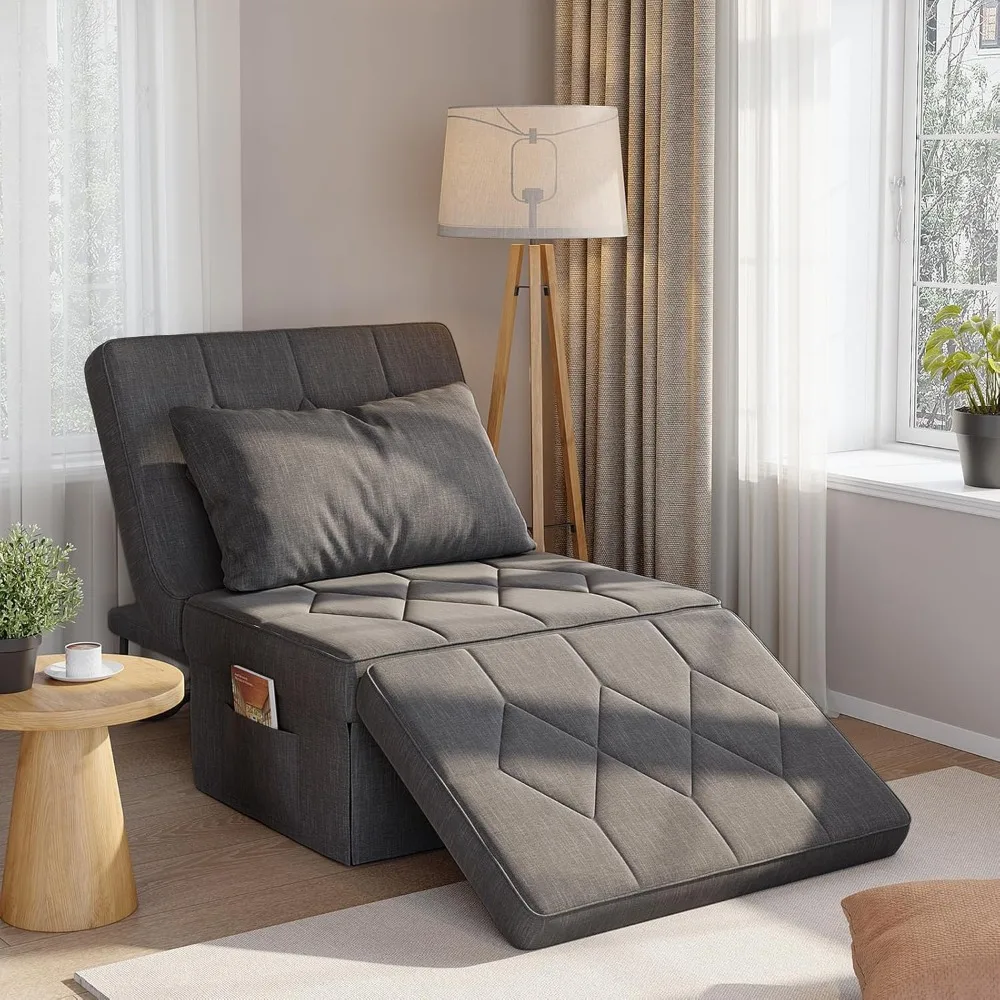 

Sofa Bed with 5-Level Adjustable Backrest, 70 D x 34 W 4-in-1 Folding Ottoman Sleeper Chair Bed, Modern Single Futon