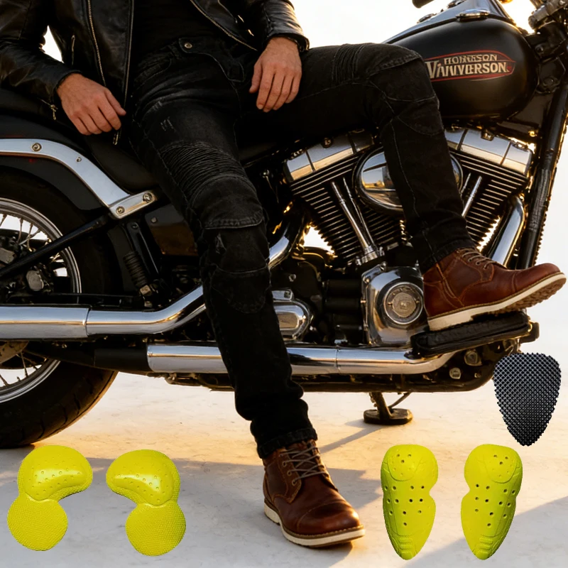 

Мотоциклетные джинсы для мужчин, черные, для езды по бездорожью, защитные брюки для мотоциклистов