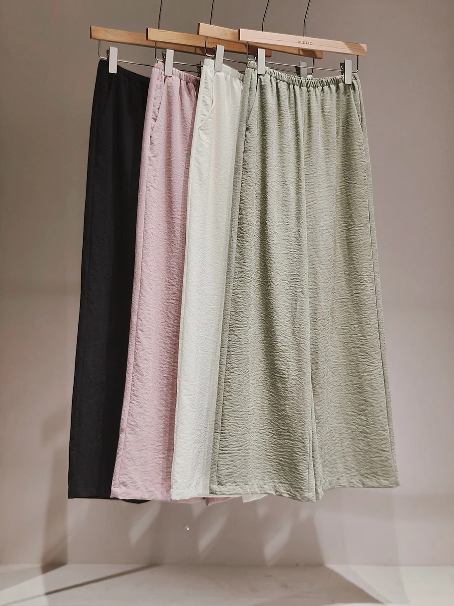 

Duetto Casual Loose Wide Leg Pants High Waist Elastic Waist Polyester Fiber Straight Leg Pants Matte Pleated Texture Mountain...