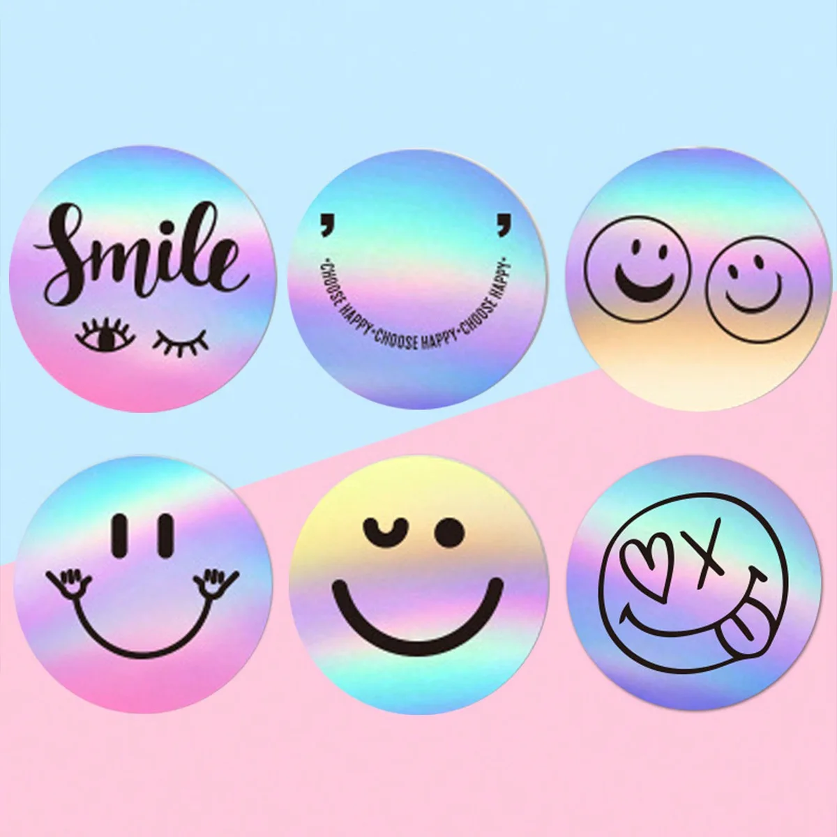 100-500pcs 1inch Cute Smile Face Rolled Stickers for Envelope Decorative Sealing Waterproof Round Graffiti Wrapping Labels