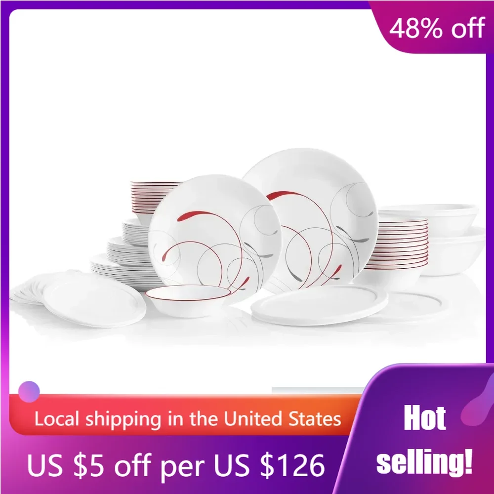 

78 Piece Set, Suitable for 12 Piece Tableware Set, Three-layer Glass and Anti Debris, Lightweight Round Plate and Bowl Set