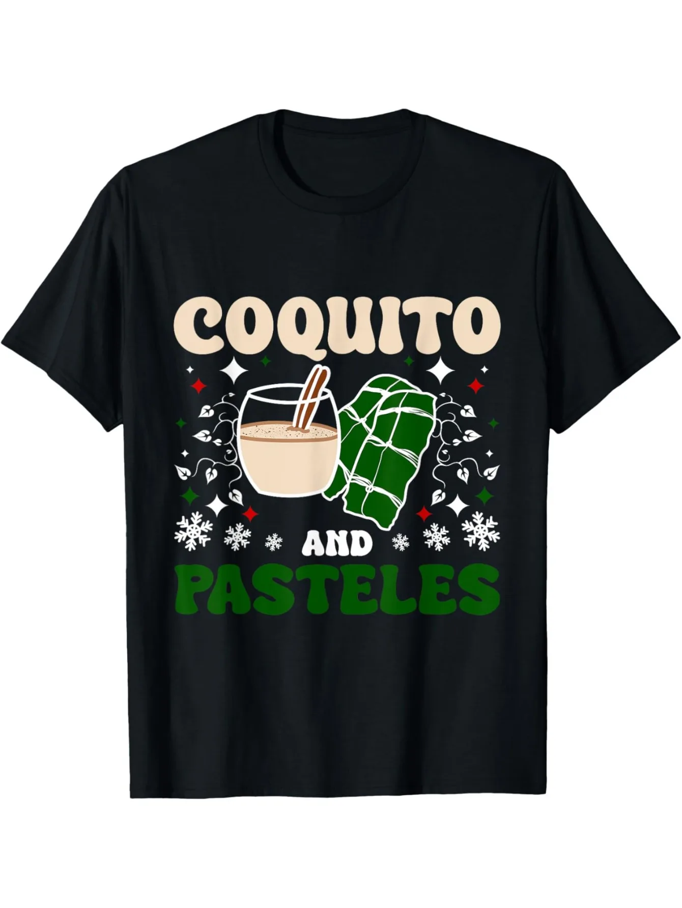 

Рождественская футболка Пуэрто-Рико — хлопковая футболка с круглым вырезом и принтом кокитов и пастелей, повседневная всесезонная футболка, эластичная трикотажная ткань