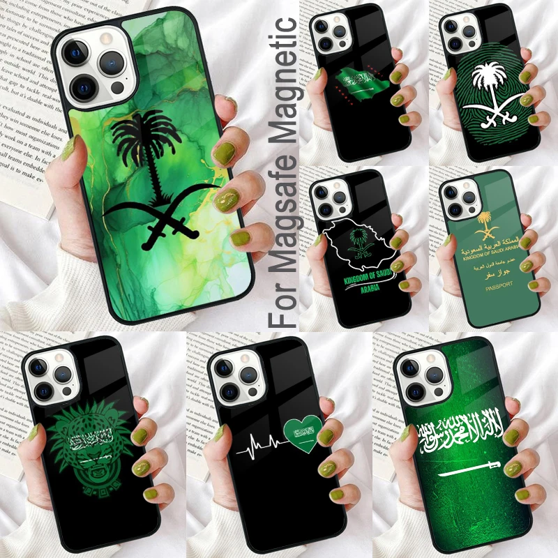 حافظة هاتف ناعمة بعلم المملكة العربية السعودية لهاتف آيفون 17 Air 16e Pro max 15 Pro 13 14 Plus 11 12 MagSafe مغناطيسي #1