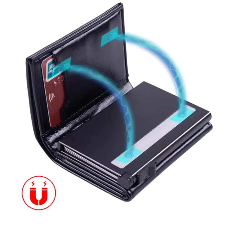 محفظة بطاقات منبثقة أوتوماتيكية للرجال من ألياف الكربون والألومنيوم ومضادة للسرقة ومشبك بطاقات الائتمان RFID ومحفظة حامل بطاقات عالية الجودة #6
